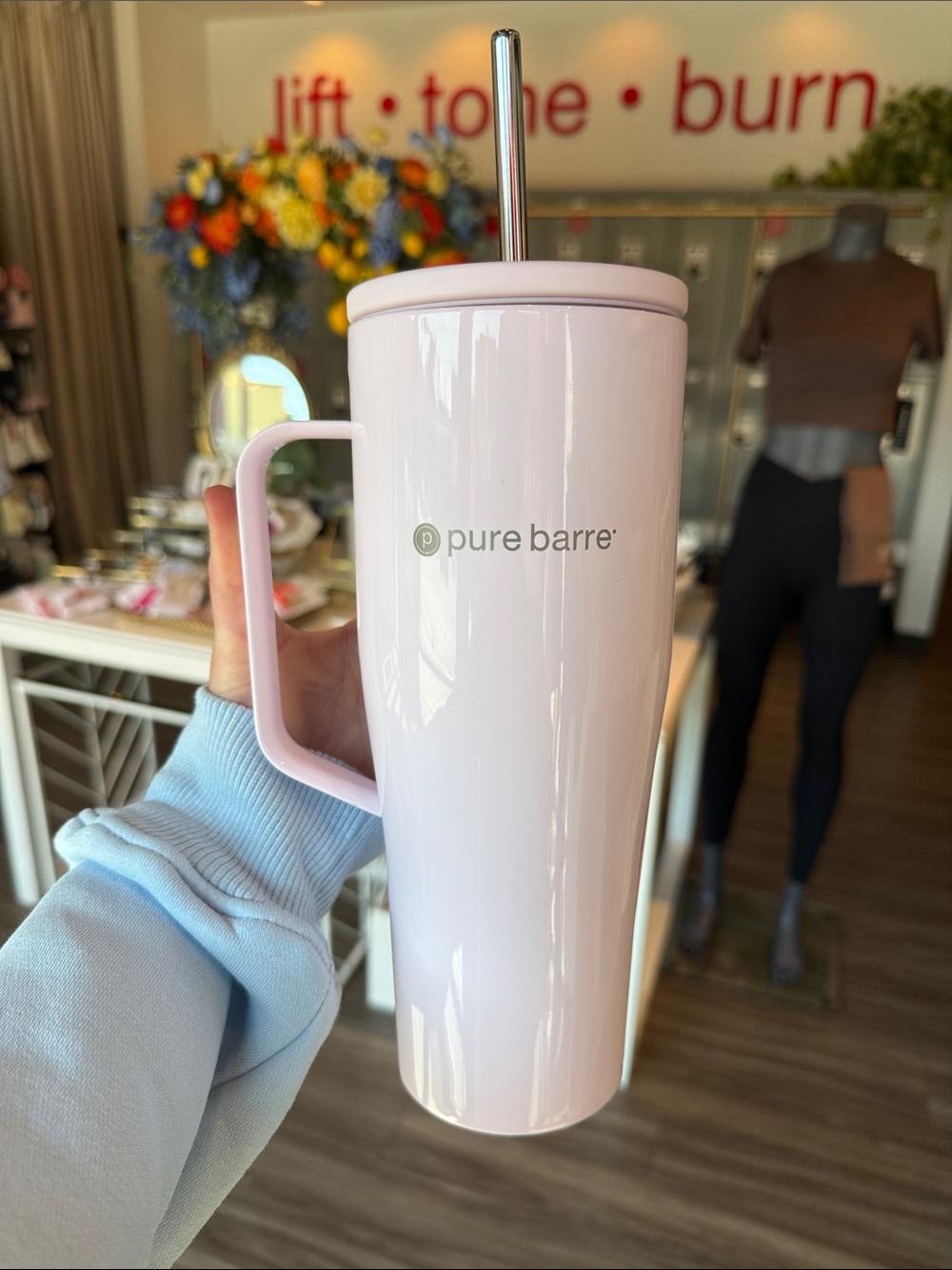 Corkcicle Pure Barre Baby Pink Insulated Tumbler with Handle and Straw